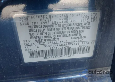 2017 Nissan Sentra Sv from USA, damaged, VIN 3N1AB7APXHY393271